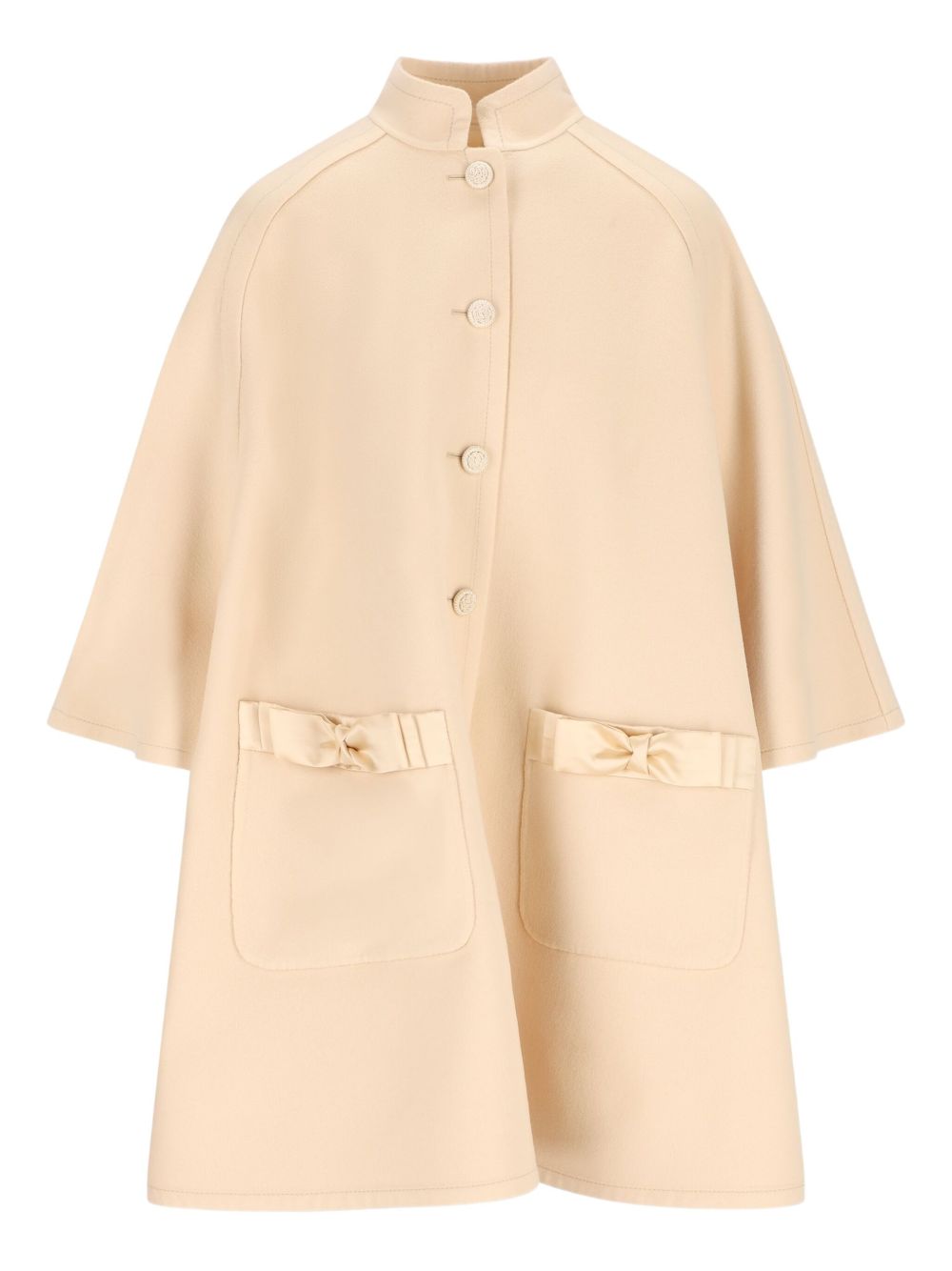Valentino High Collar Flared Wool Coat Beige