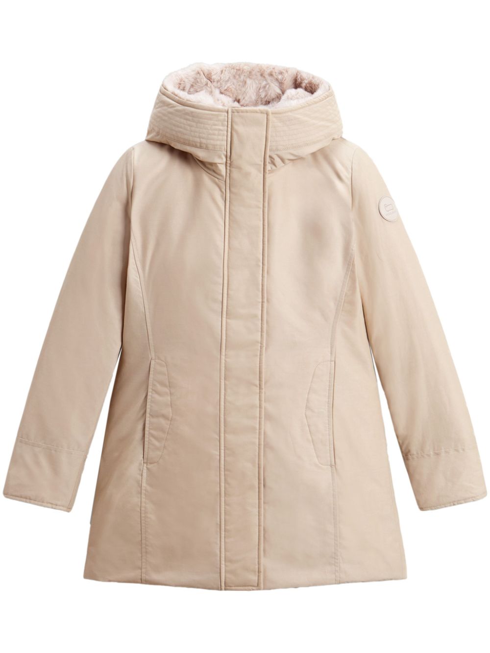 Woolrich Silk Nylon Faux Fur Parka Beige
