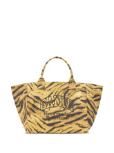 Ganni Tiger-Pattern Recycled Cotton XXL Tote Bag Khaki khaki