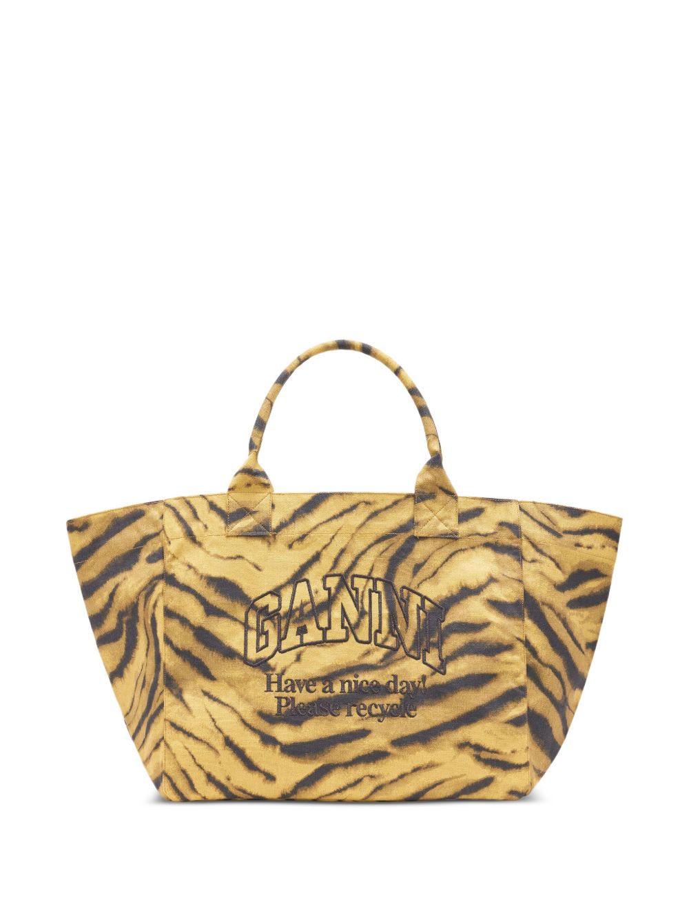 Ganni Tiger-Pattern Recycled Cotton XXL Tote Bag Khaki khaki
