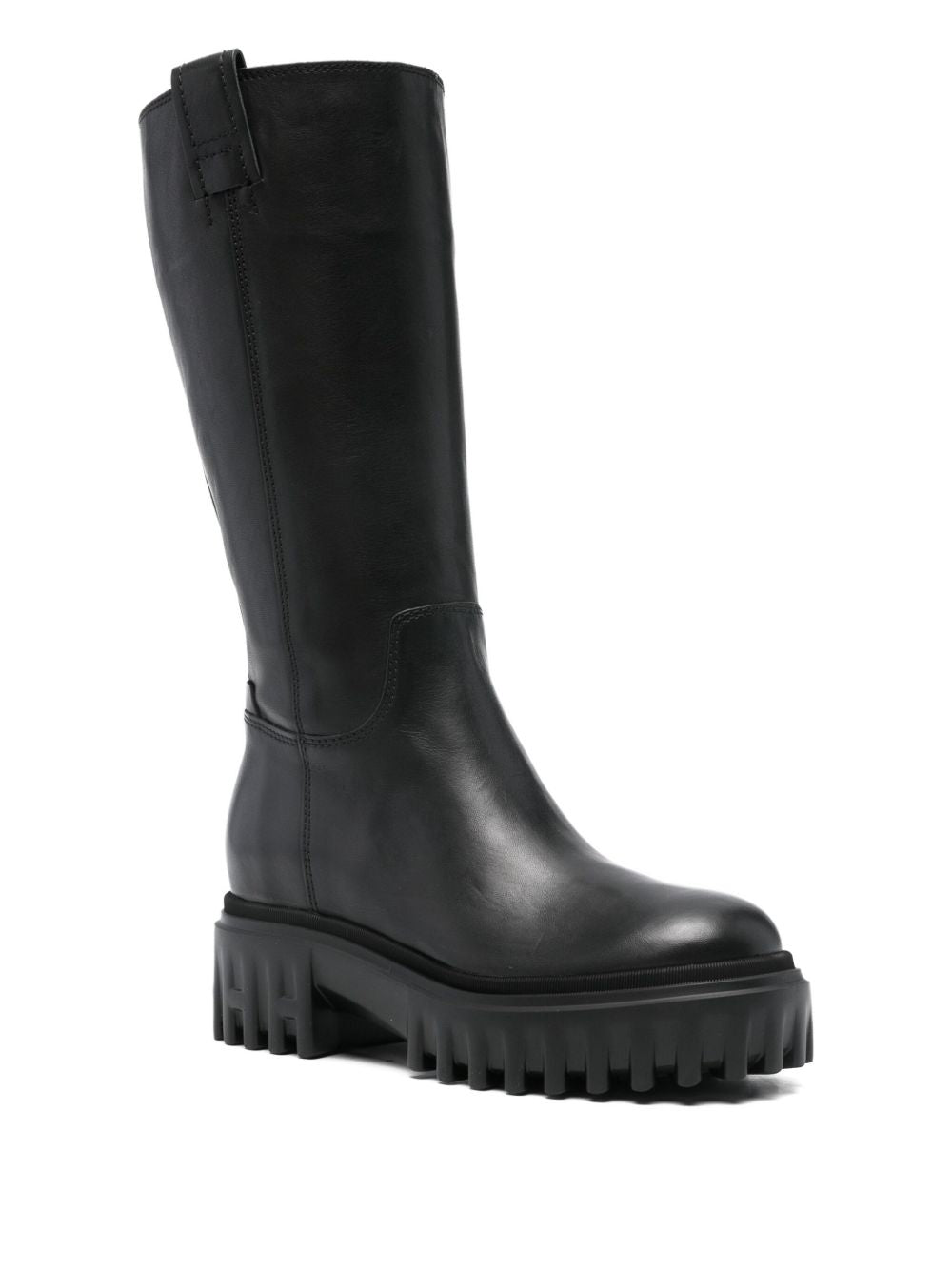 Hogan Pre Side Zip Chunky Leather Mid-Calf Boots Black Black