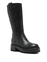 Hogan Pre Side Zip Chunky Leather Mid-Calf Boots Black Black