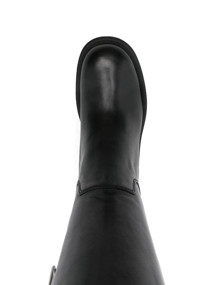 Hogan Pre Side Zip Chunky Leather Mid-Calf Boots Black Black