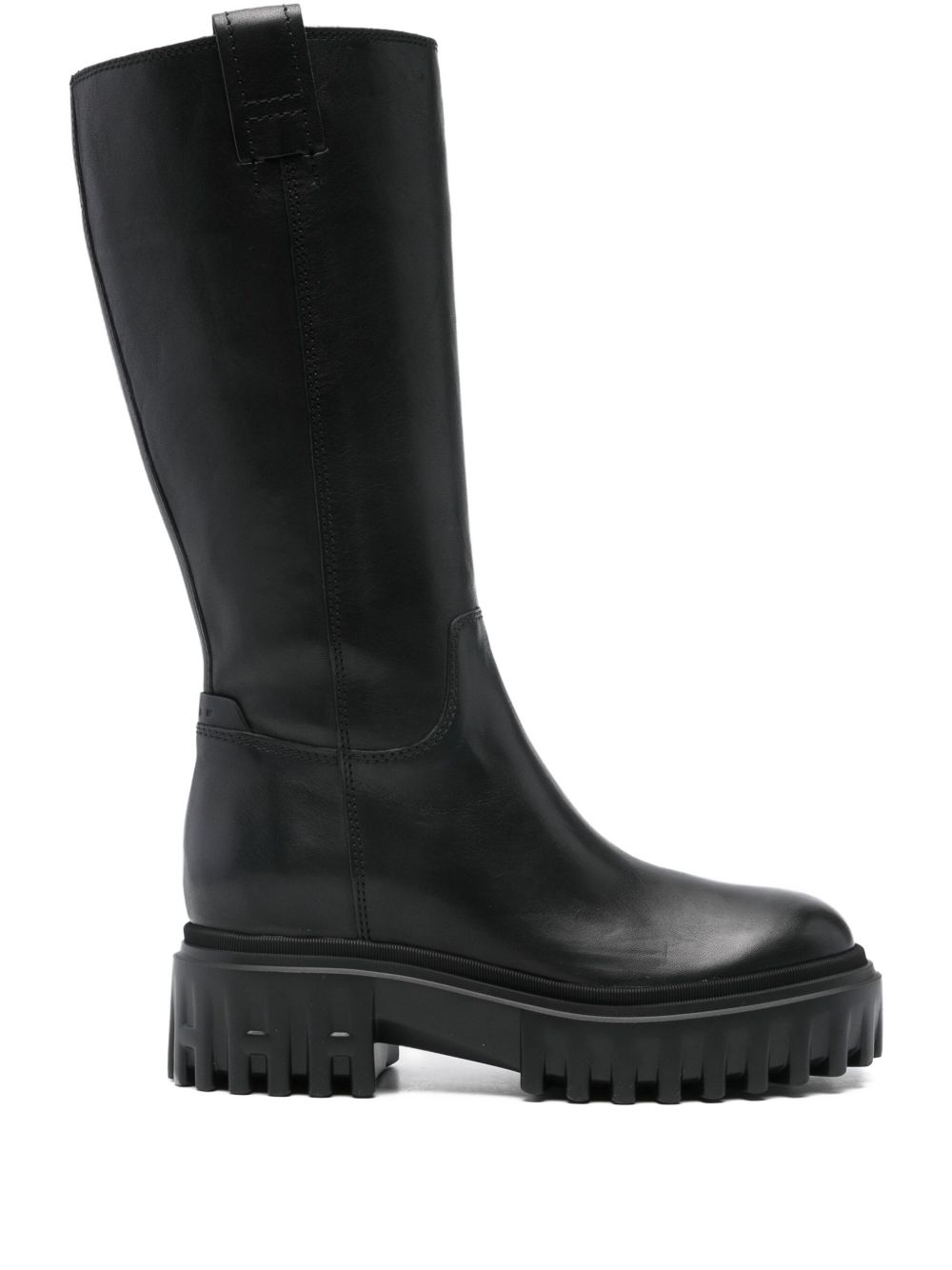 Hogan Pre Side Zip Chunky Leather Mid-Calf Boots Black Black
