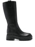 Hogan Pre Side Zip Chunky Leather Mid-Calf Boots Black Black