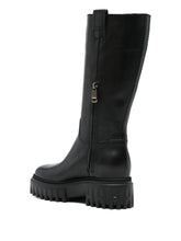 Hogan Pre Side Zip Chunky Leather Mid-Calf Boots Black Black