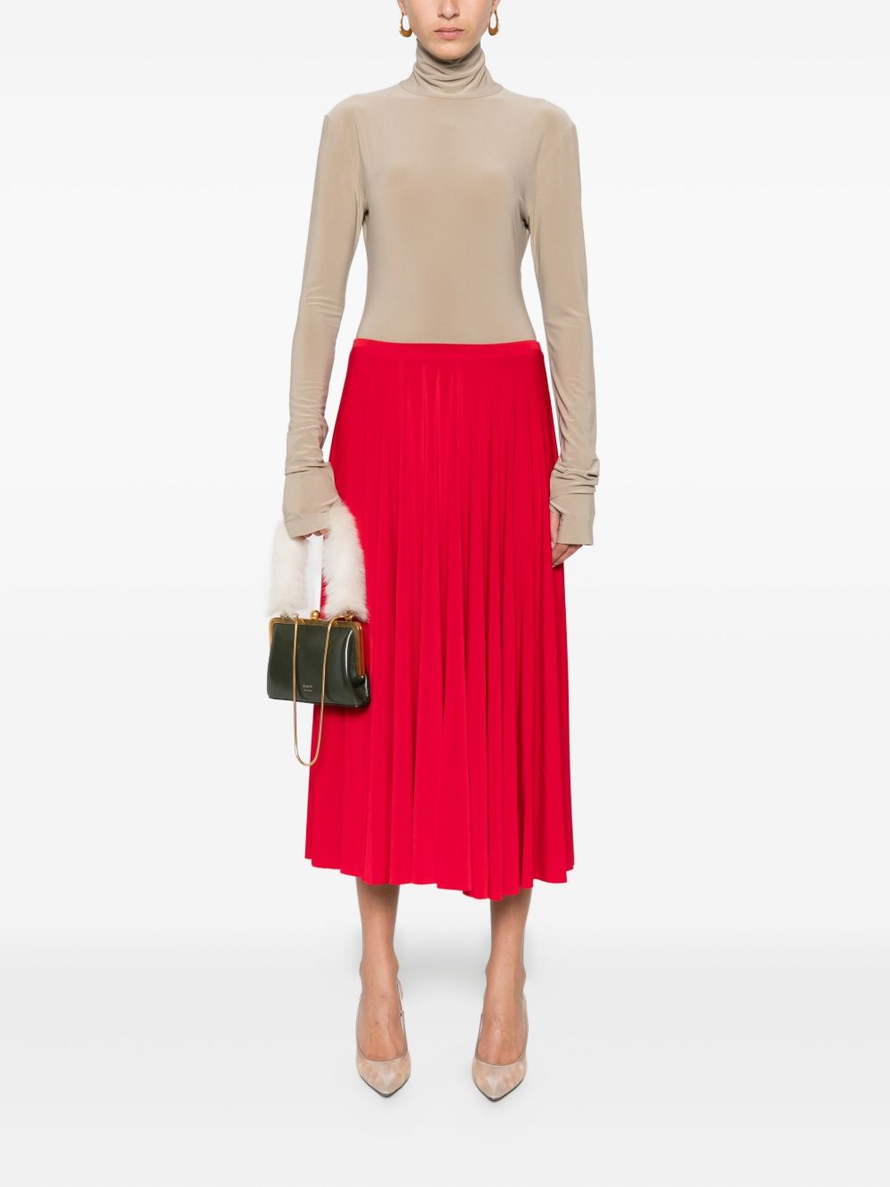 Norma Kamali Pleated Midi Skirt Red red