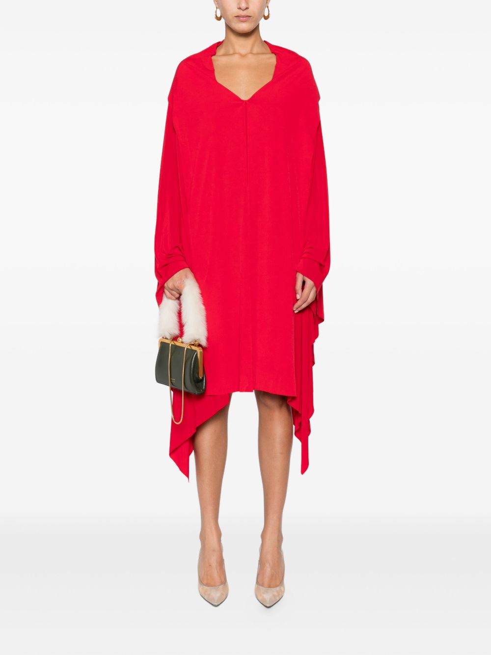 Norma Kamali Draped Asymmetric Long-Sleeve Dress Red red