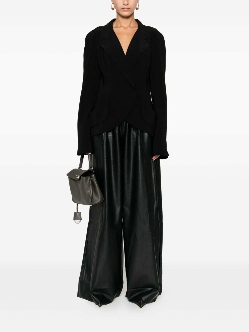 Norma Kamali Draped Black Jacket with Notched Lapels Black