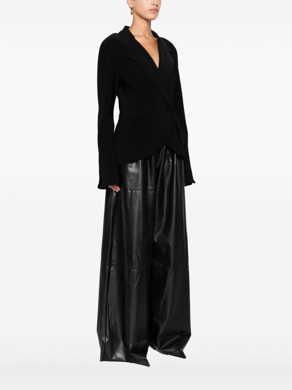 Norma Kamali Draped Black Jacket with Notched Lapels Black
