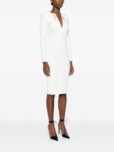 Elisabetta Franchi V-Neck Fitted Tassel-Embellished Long-Sleeve Dress Ivory Ivory