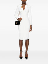 Elisabetta Franchi V-Neck Fitted Tassel-Embellished Long-Sleeve Dress Ivory Ivory
