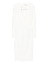 Elisabetta Franchi V-Neck Fitted Tassel-Embellished Long-Sleeve Dress Ivory Ivory