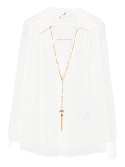 Elisabetta Franchi Ivory Chain-Detail Long-Sleeve Shirt Ivory