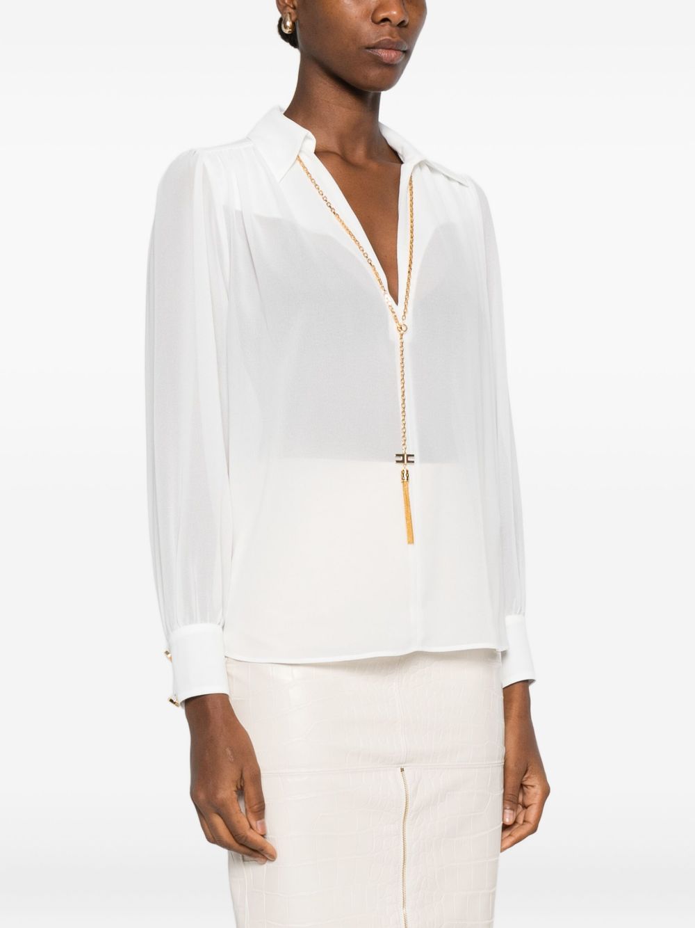 Elisabetta Franchi Ivory Chain-Detail Long-Sleeve Shirt Ivory