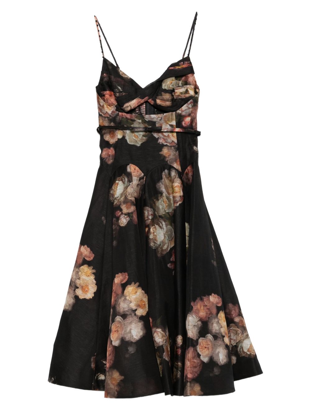 Zimmermann Floral-Print Linen-Silk Midi Dress Black Black