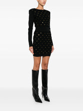 Elisabetta Franchi Long-Sleeved Quilted Dress with Gold Embellishments Black Black