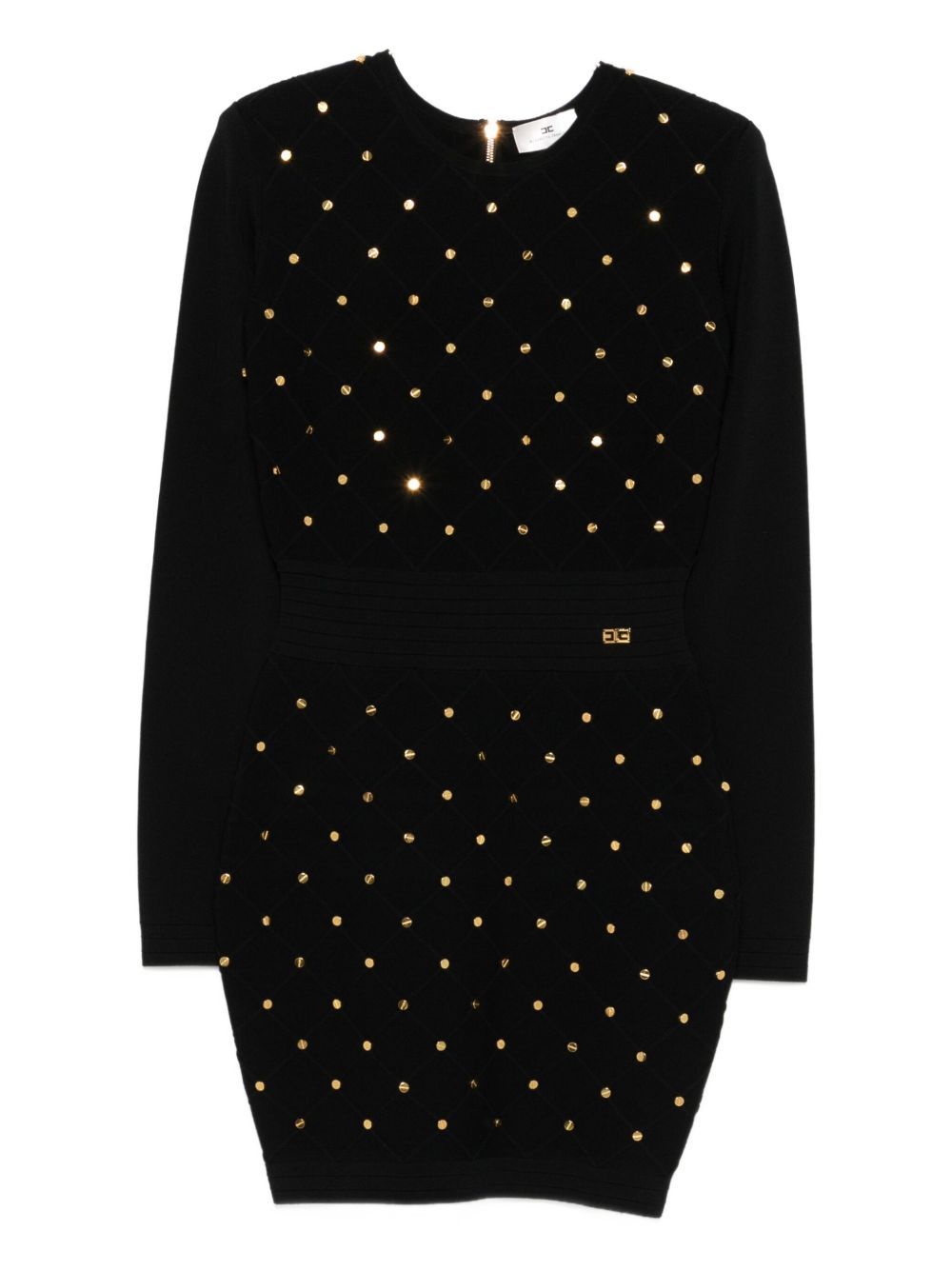 Elisabetta Franchi Long-Sleeved Quilted Dress with Gold Embellishments Black Black