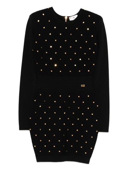 Elisabetta Franchi Long-Sleeved Quilted Dress with Gold Embellishments Black Black