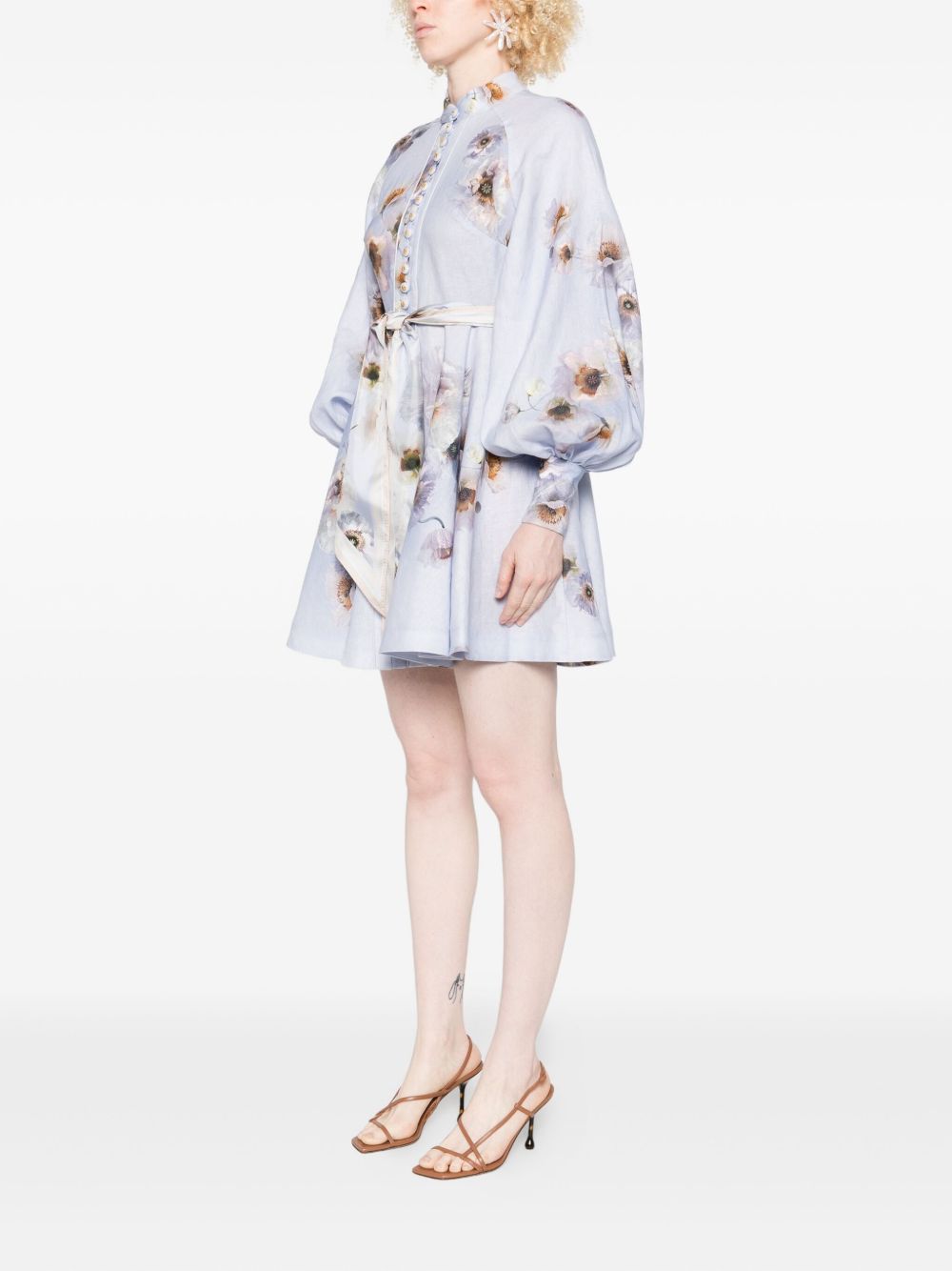 Zimmermann Floral Linen Belted Midi Dress Lilac