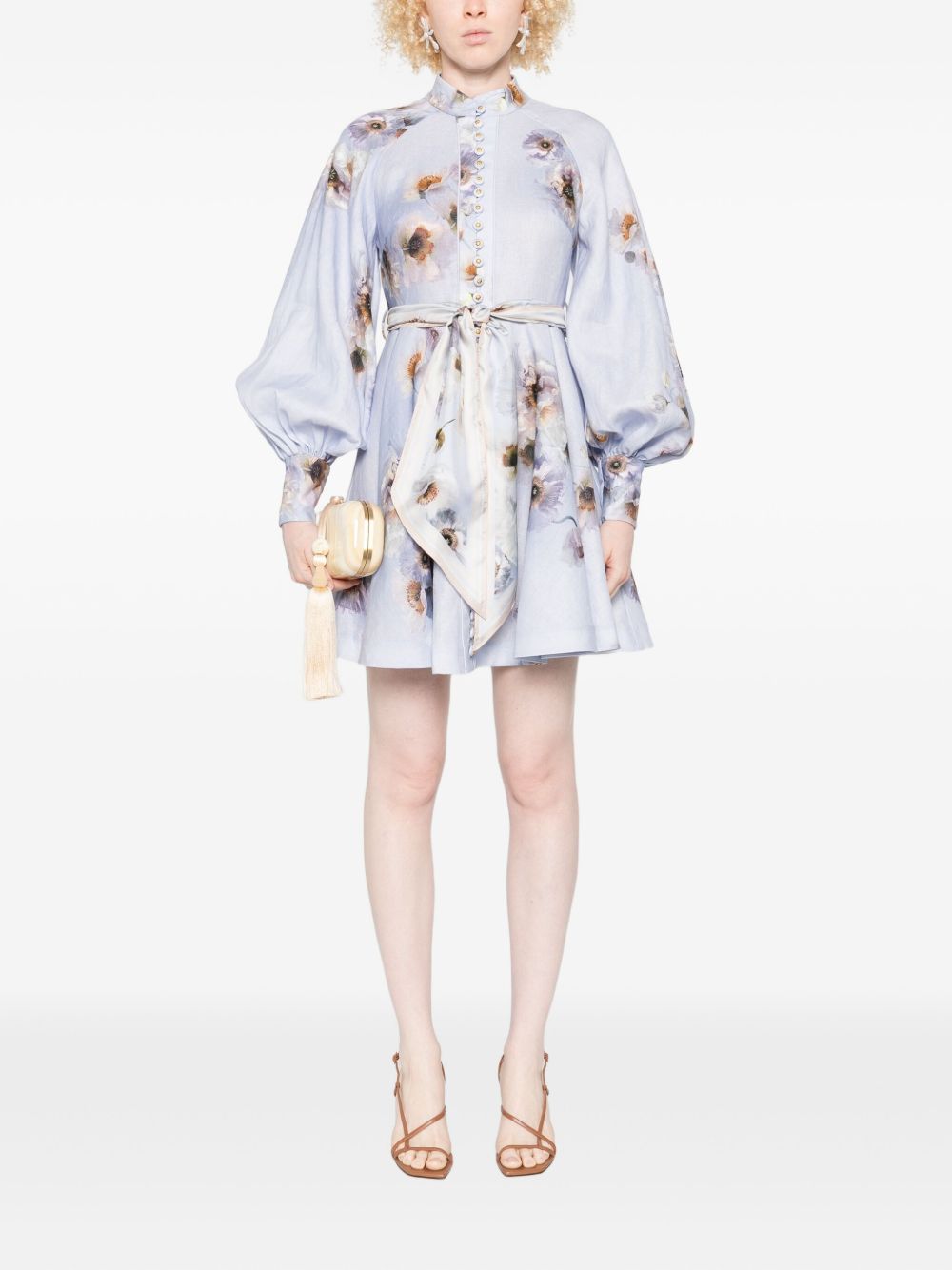 Zimmermann Floral Linen Belted Midi Dress Lilac