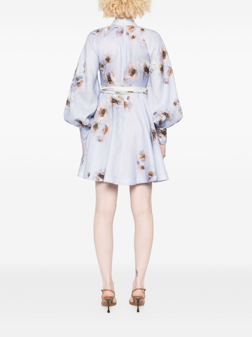 Zimmermann Floral Linen Belted Midi Dress Lilac