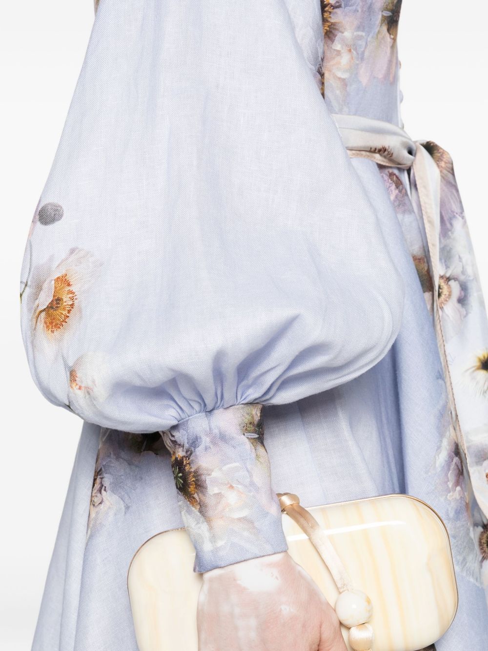 Zimmermann Floral Linen Belted Midi Dress Lilac