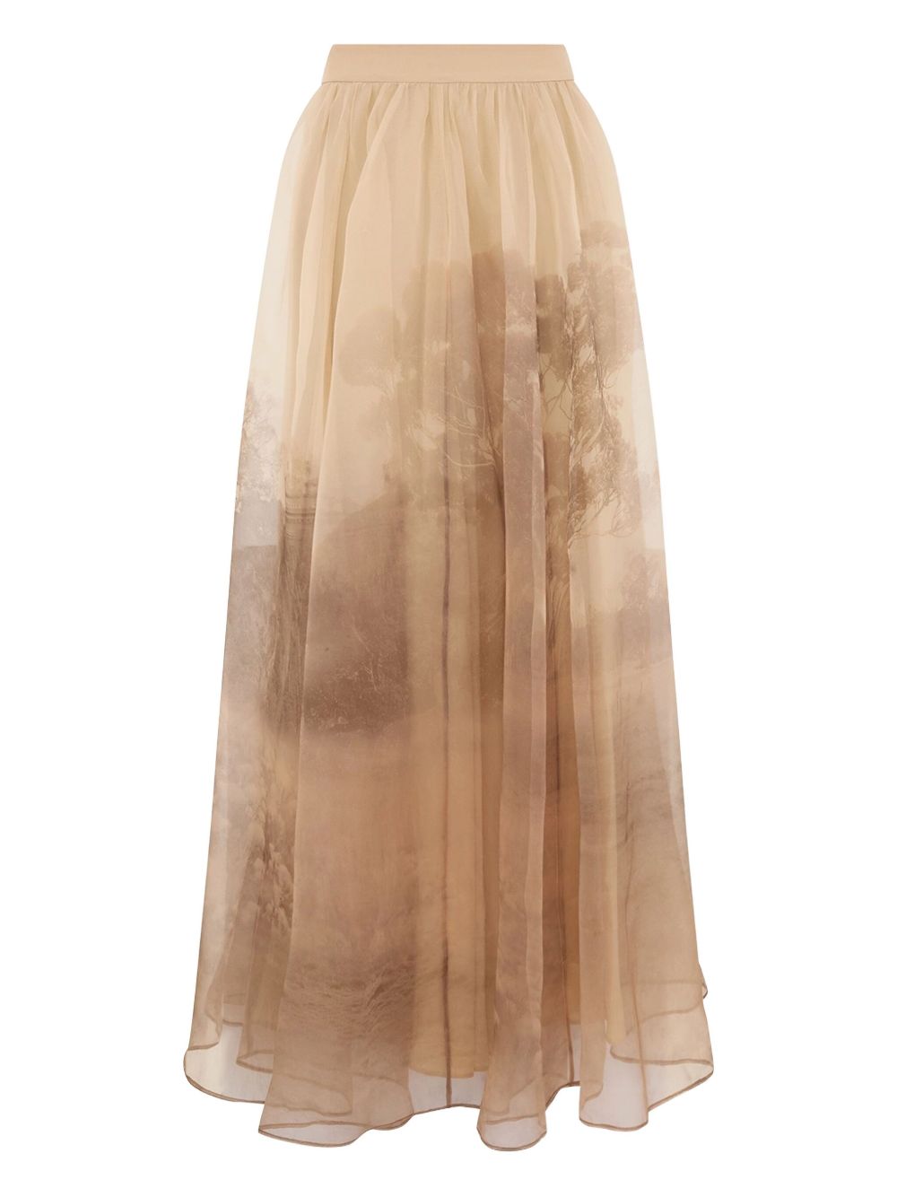 Zimmermann A-Line Silk Midi Skirt Beige