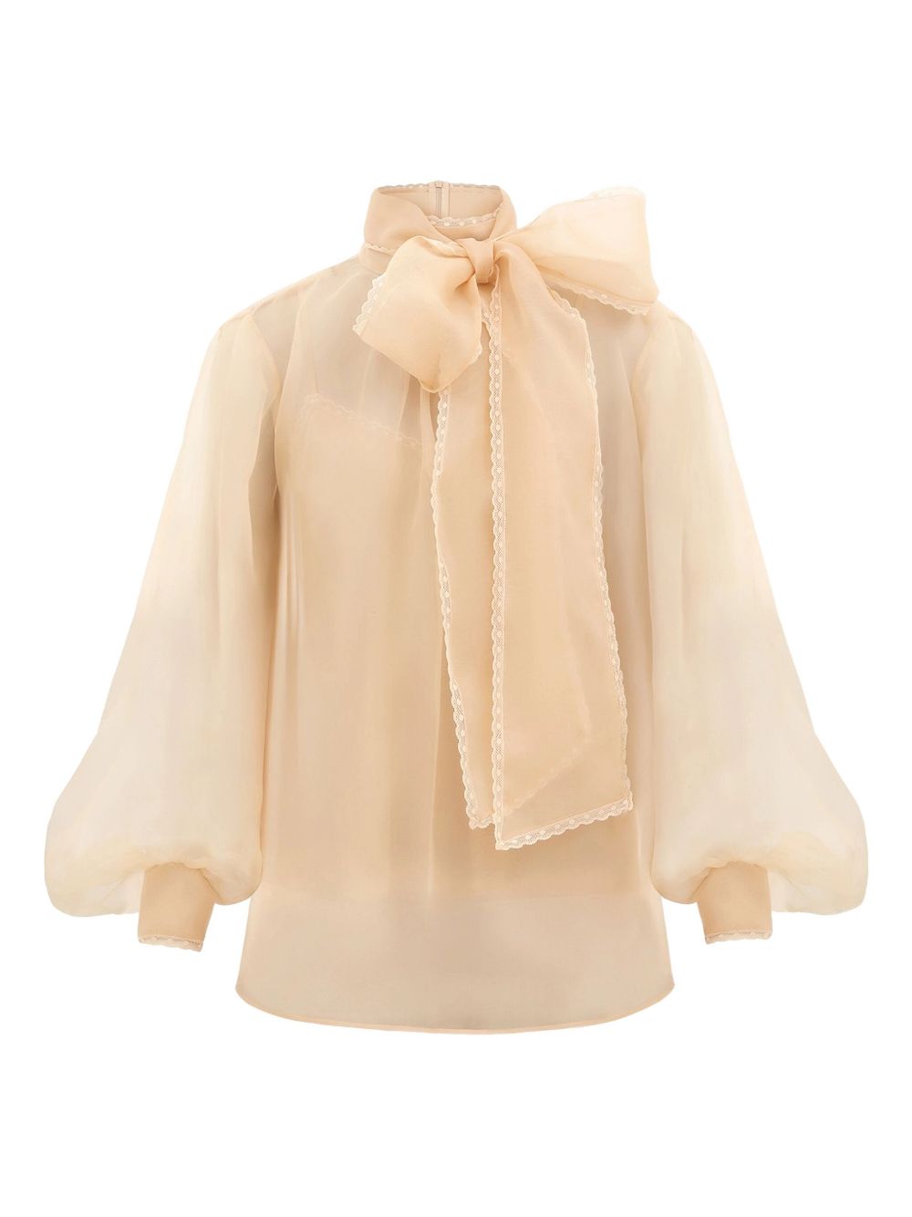 Zimmermann Balloon-Sleeve Silk Pussy-Bow Shirt Beige