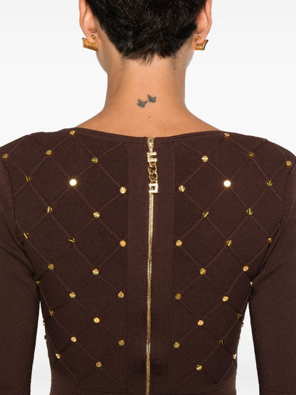 Elisabetta Franchi Long-Sleeve Draped Midi Dress Bordeaux Bordeaux