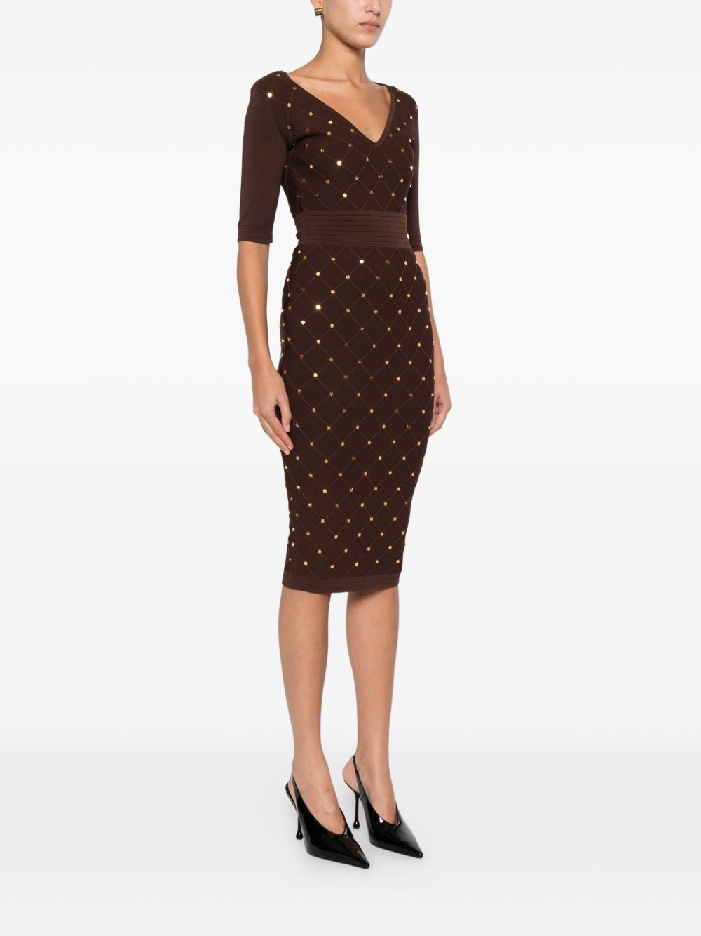 Elisabetta Franchi Long-Sleeve Draped Midi Dress Bordeaux Bordeaux