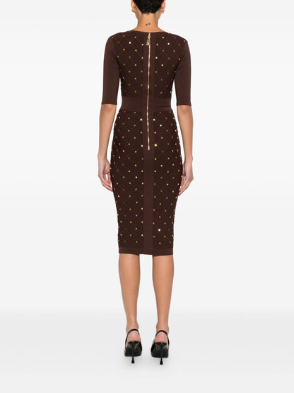 Elisabetta Franchi Long-Sleeve Draped Midi Dress Bordeaux Bordeaux