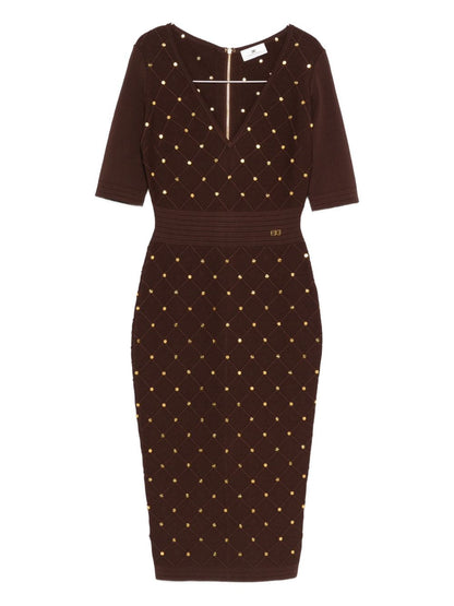 Elisabetta Franchi Long-Sleeve Draped Midi Dress Bordeaux Bordeaux