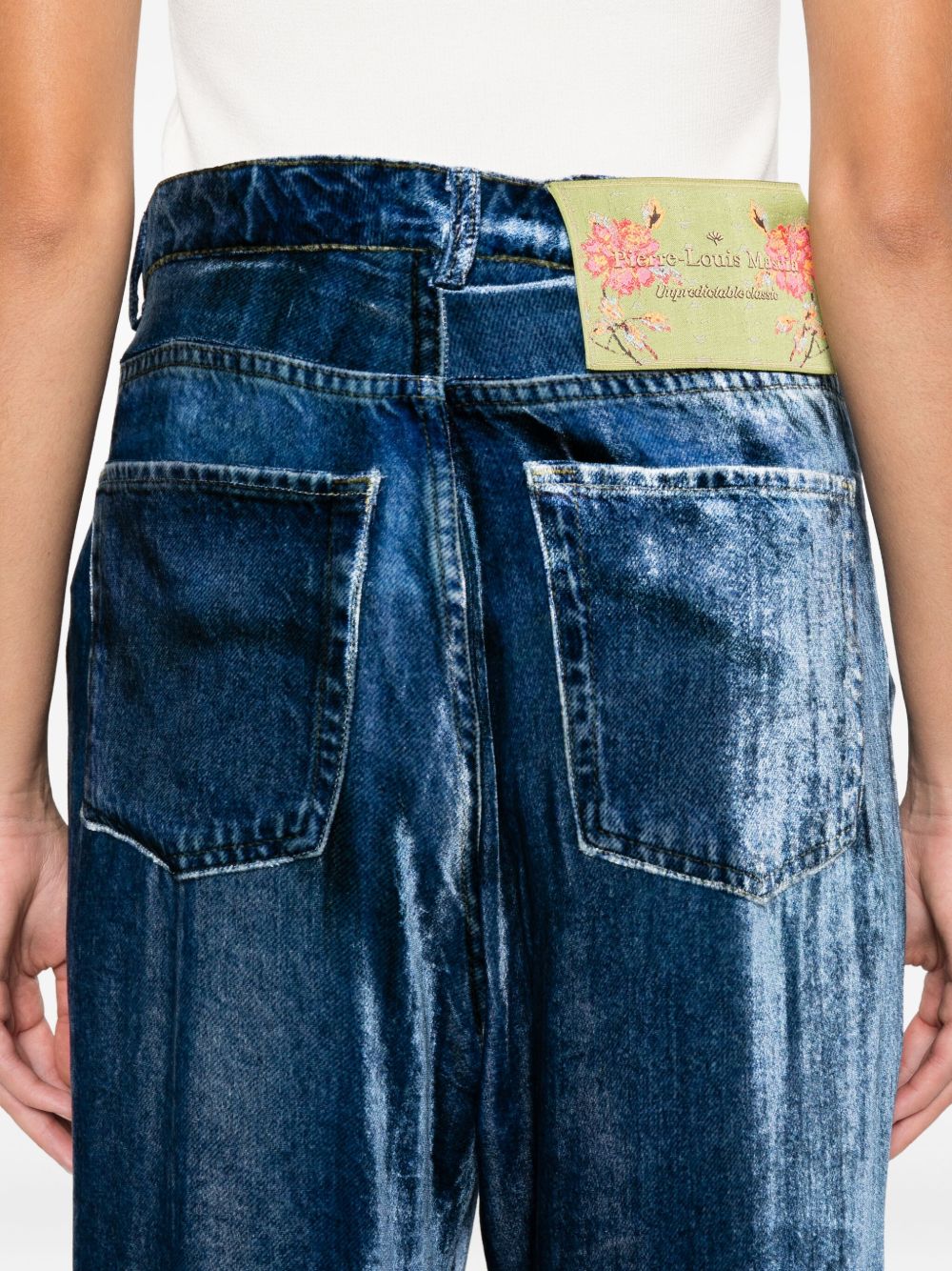 Pierre Louis Mascia Denim Print Straight-Leg Trousers Blue