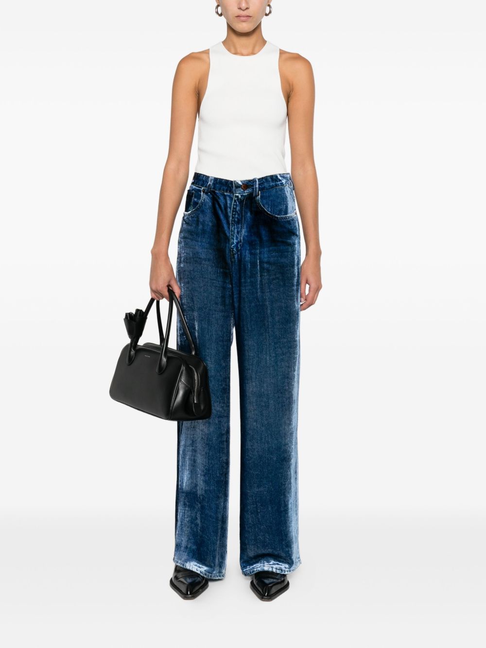 Pierre Louis Mascia Denim Print Straight-Leg Trousers Blue