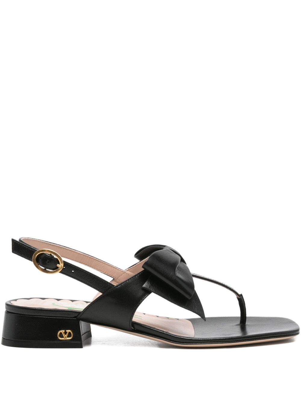 Valentino Garavani Bow Leather Thong Sandals Black