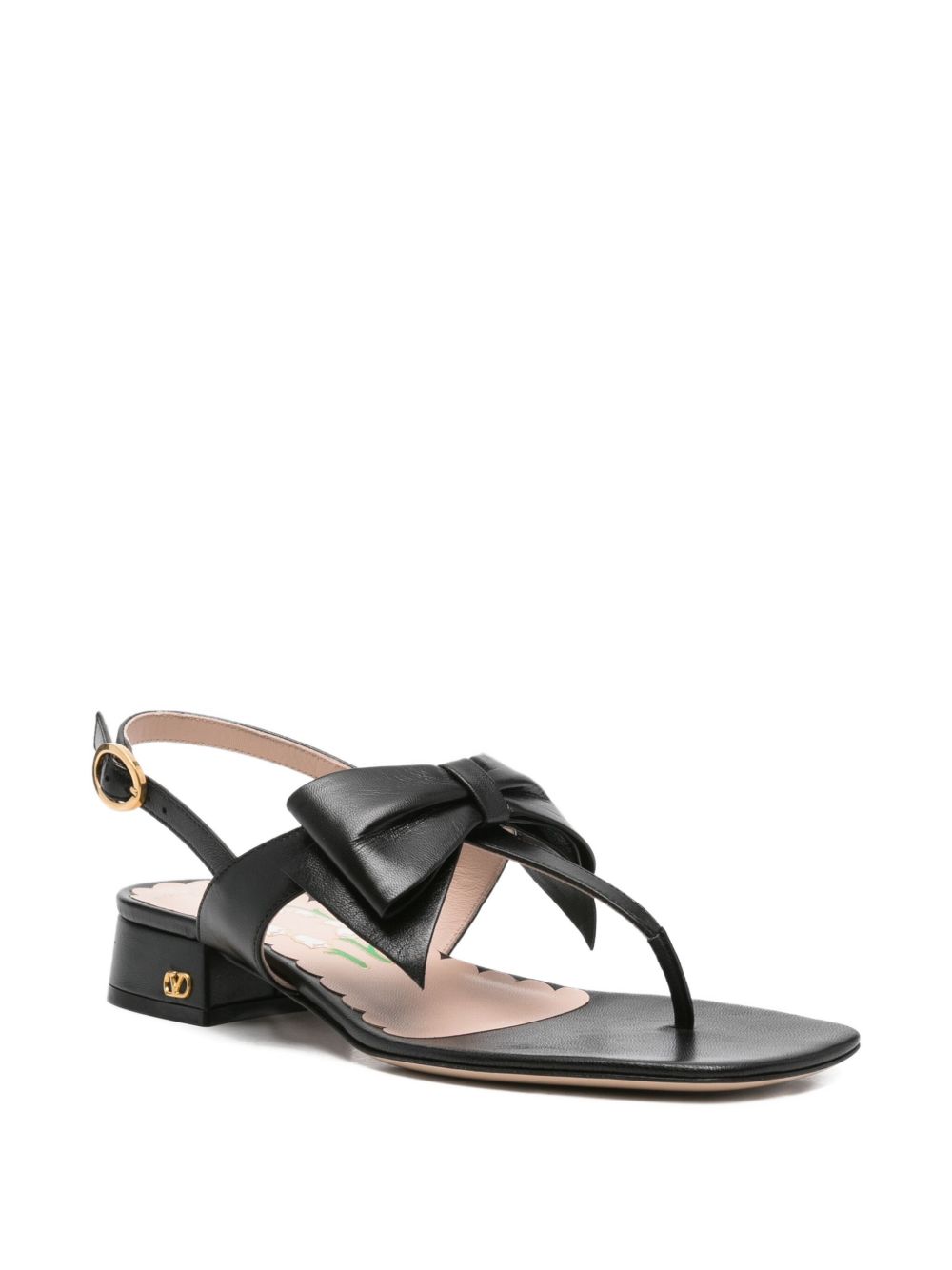 Valentino Garavani Bow Leather Thong Sandals Black