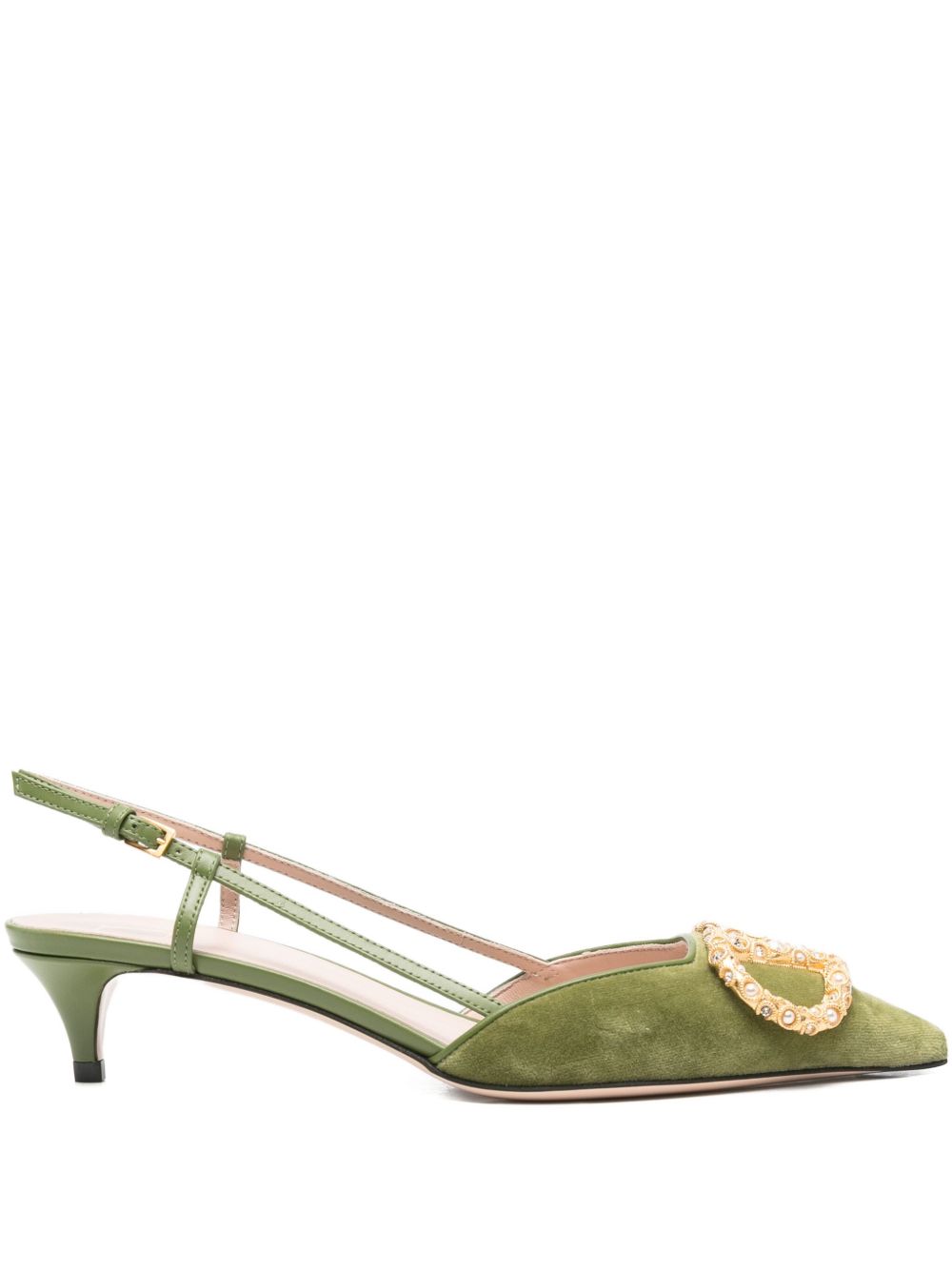 Valentino Garavani VLogo Signature Velvet Slingback Medium-Heel Pumps Green