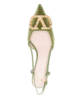 Valentino Garavani VLogo Signature Velvet Slingback Medium-Heel Pumps Green