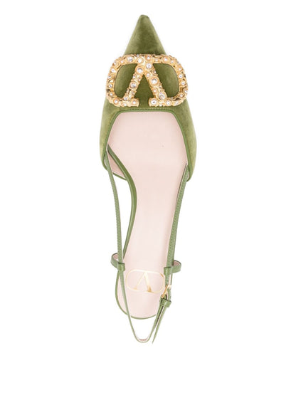 Valentino Garavani VLogo Signature Velvet Slingback Medium-Heel Pumps Green