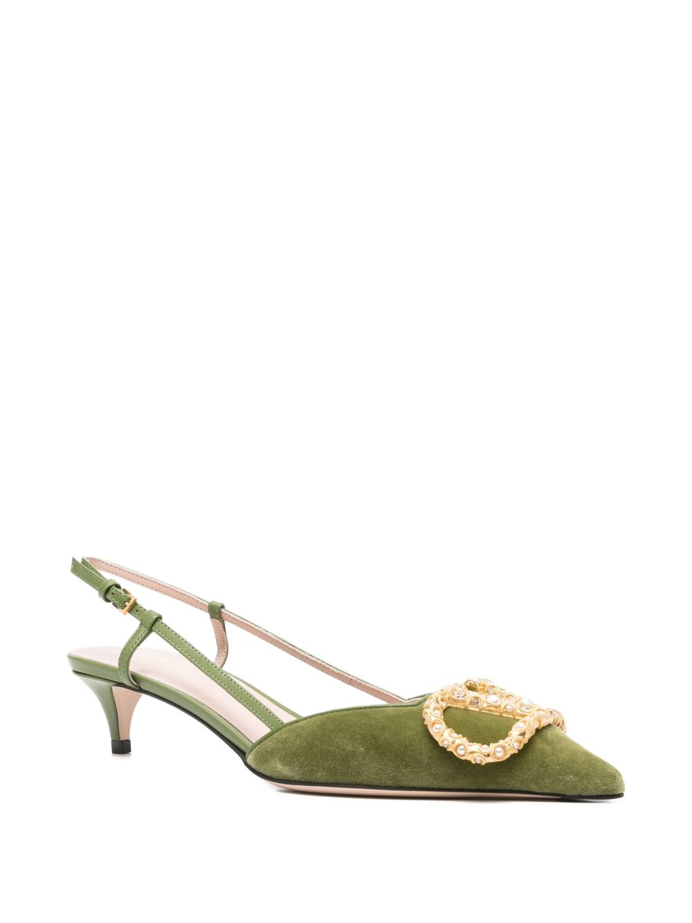 Valentino Garavani VLogo Signature Velvet Slingback Medium-Heel Pumps Green