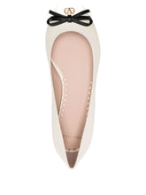 Valentino Garavani Flat Pointed-Toe Leather Ballets Ivory