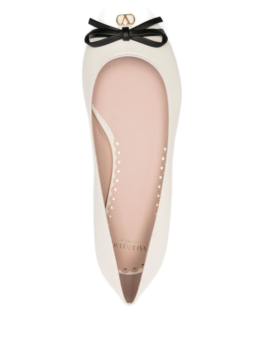 Valentino Garavani Flat Pointed-Toe Leather Ballets Ivory
