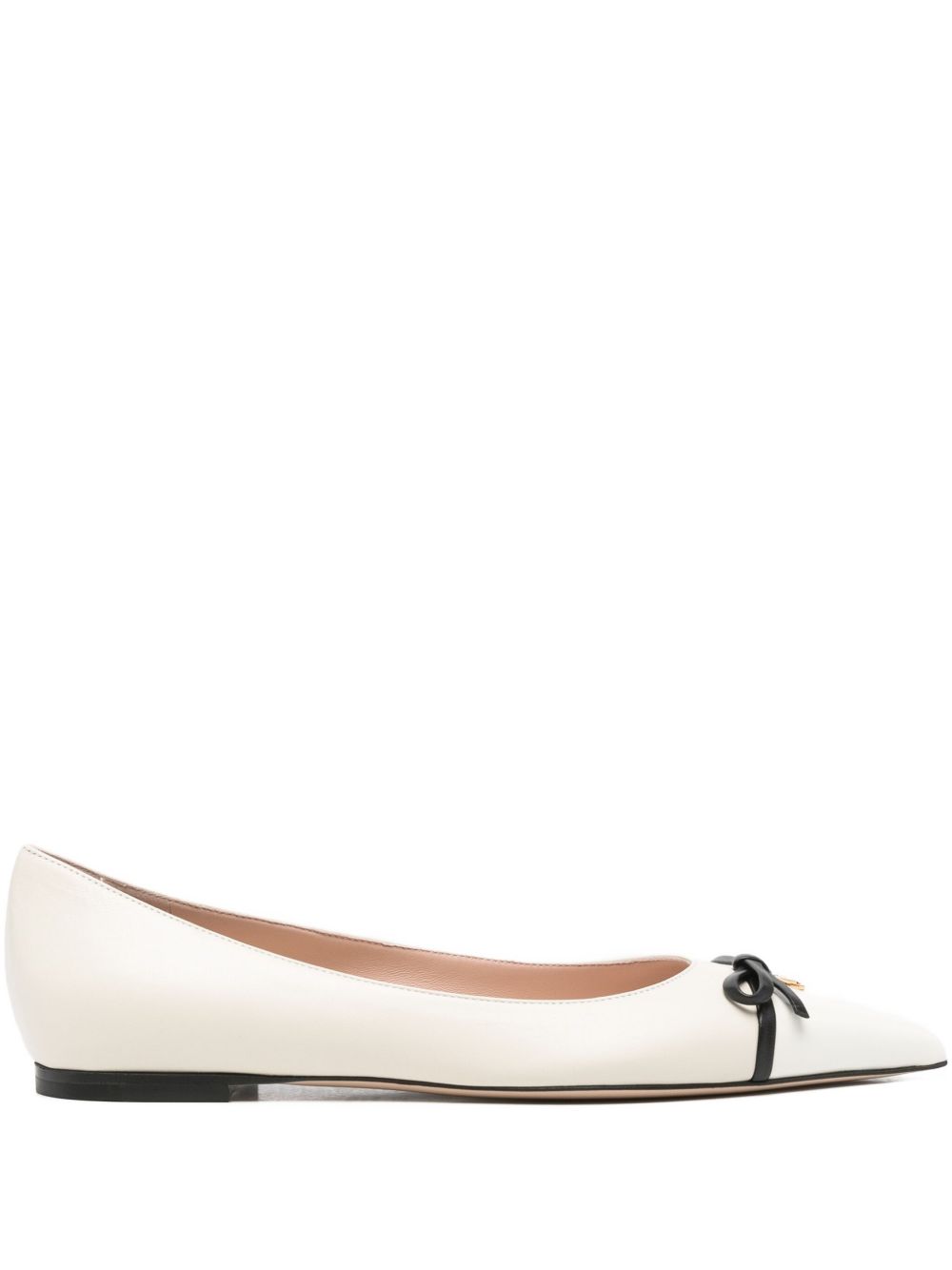 Valentino Garavani Flat Pointed-Toe Leather Ballets Ivory