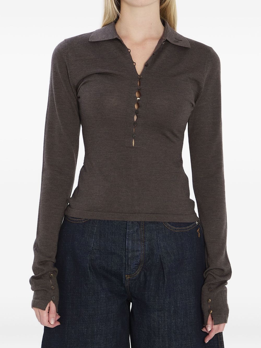 JACQUEMUS Merino Wool Polo Shirt Brown