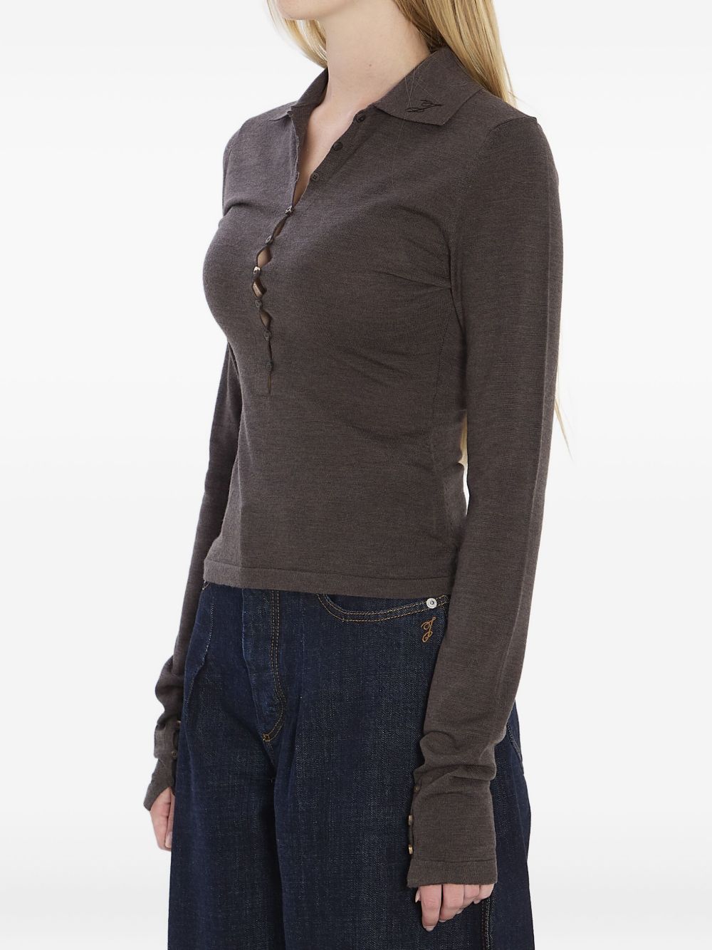 JACQUEMUS Merino Wool Polo Shirt Brown