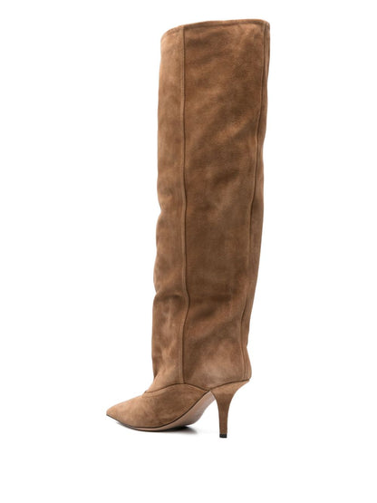 Paris Texas Ines Suede Slouchy Pointed-Toe Boots Leather Brown