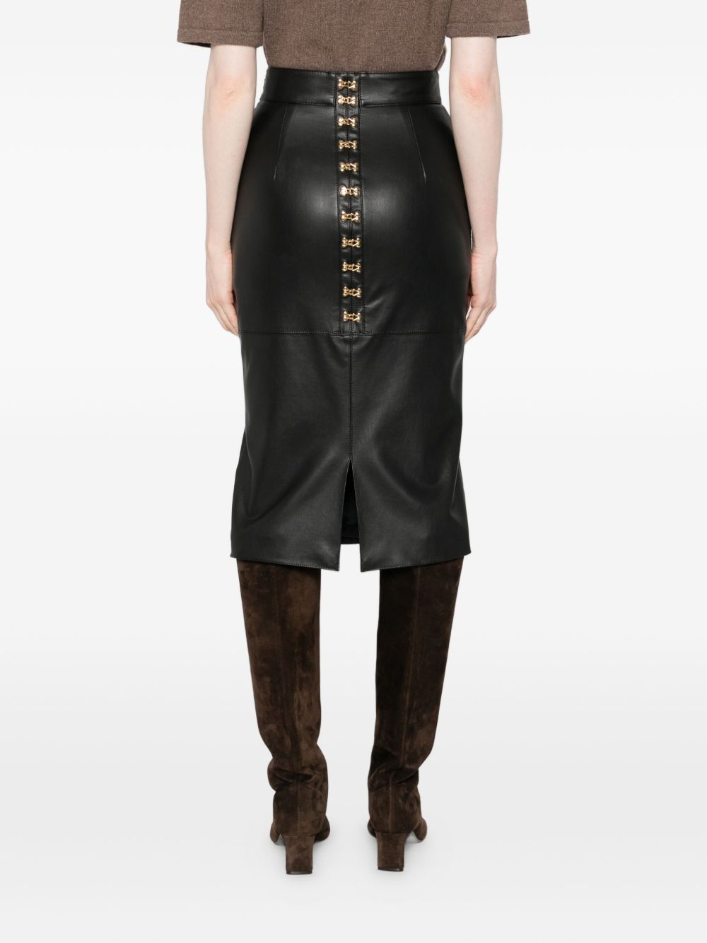 Elisabetta Franchi High-Waisted Black Midi Skirt with Tailored Silhouette Black