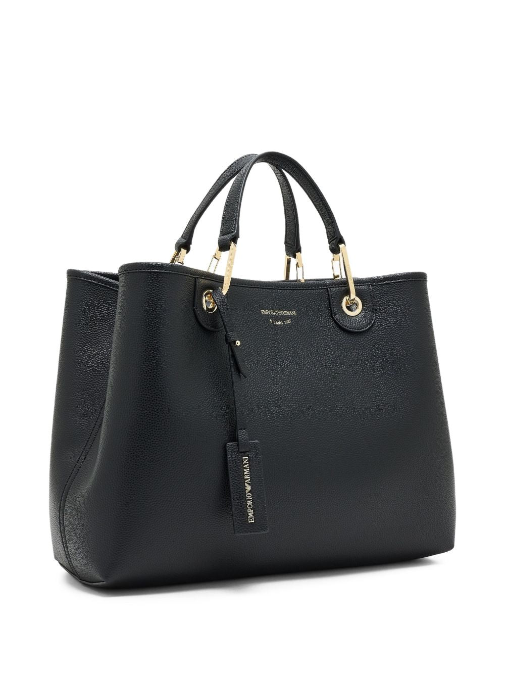 Emporio Armani MyEA Medium Black Pebbled-Leather Shopper Bag Black