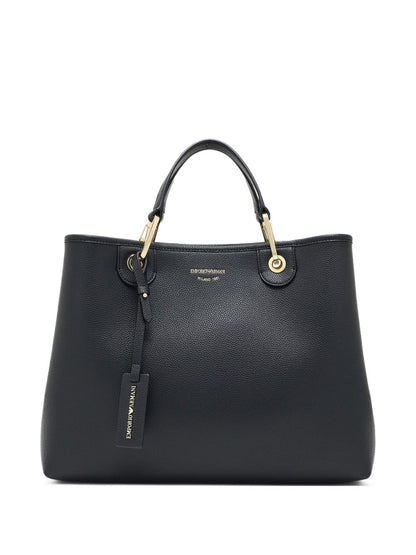 Emporio Armani MyEA Medium Black Pebbled-Leather Shopper Bag Black